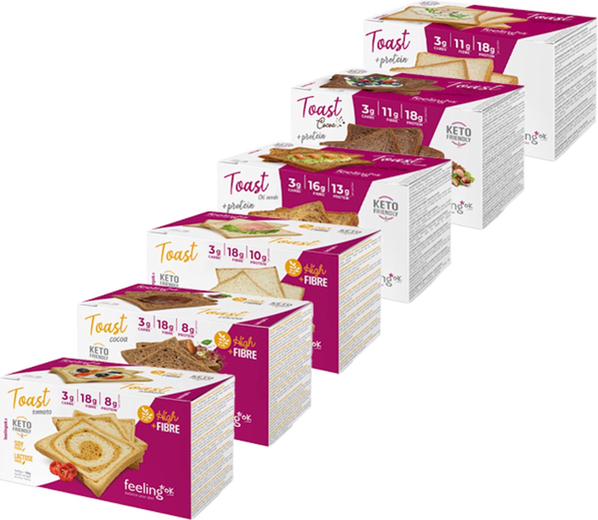 Feeling OK |  Mix Eiwitrijke Toast | Voordeelpakket | 6 x 160 gram | Perfect voor een koolhydraatarm ontbijt of lunch| Koolhydraatarme Toast