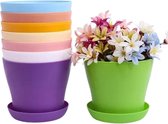 10 stuks 5,5 '' plantenpotten en schotels kleurrijke plastic bloempotten met druppelbakken voor binnen plantenpotten met pallet voor huiskantoordecoratie (8 kleuren, 14 cm)