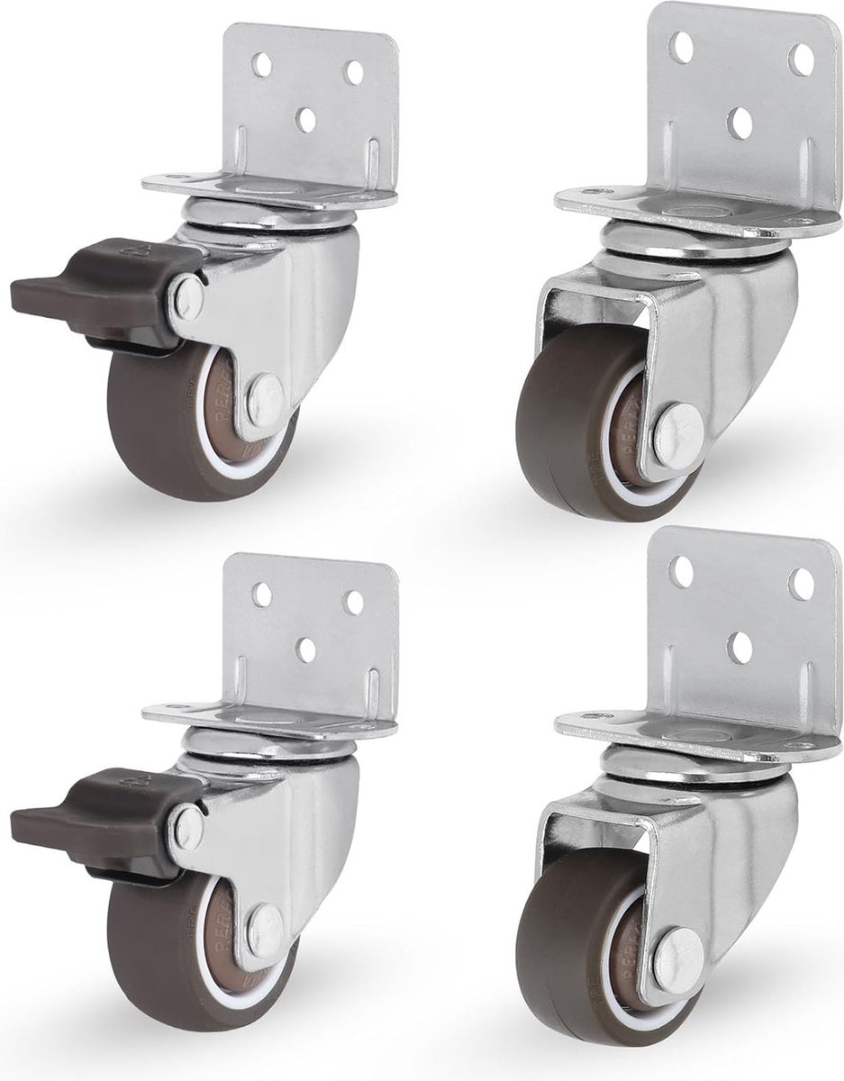 Set van 4 wielen - 2 vaste en 2 zwenkwielen met rem - Draagvermogen 250 kg