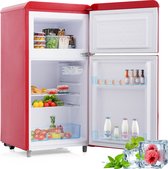 Sweiko Rood Retro koelkast, met dubbele deur, 72-liter totaalvolume, met 21-liter vriesvolume, 120 kWh/jaar, LED-lamp [energieklasse E]