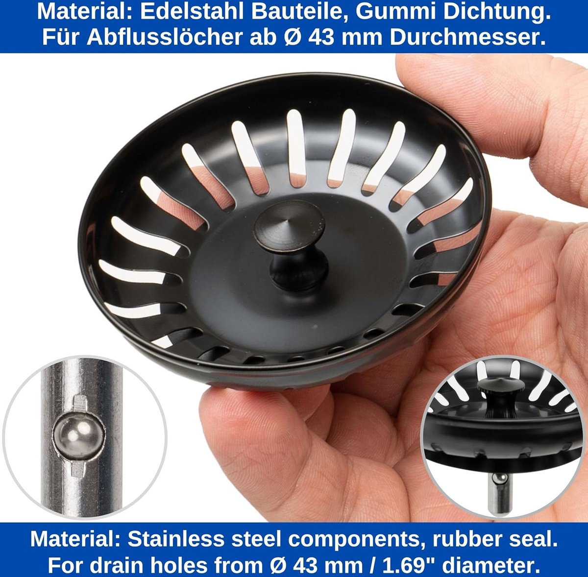 Reservezeef, 1 stuk, 30 mm lange pin met bal, steekt 25 mm diep in