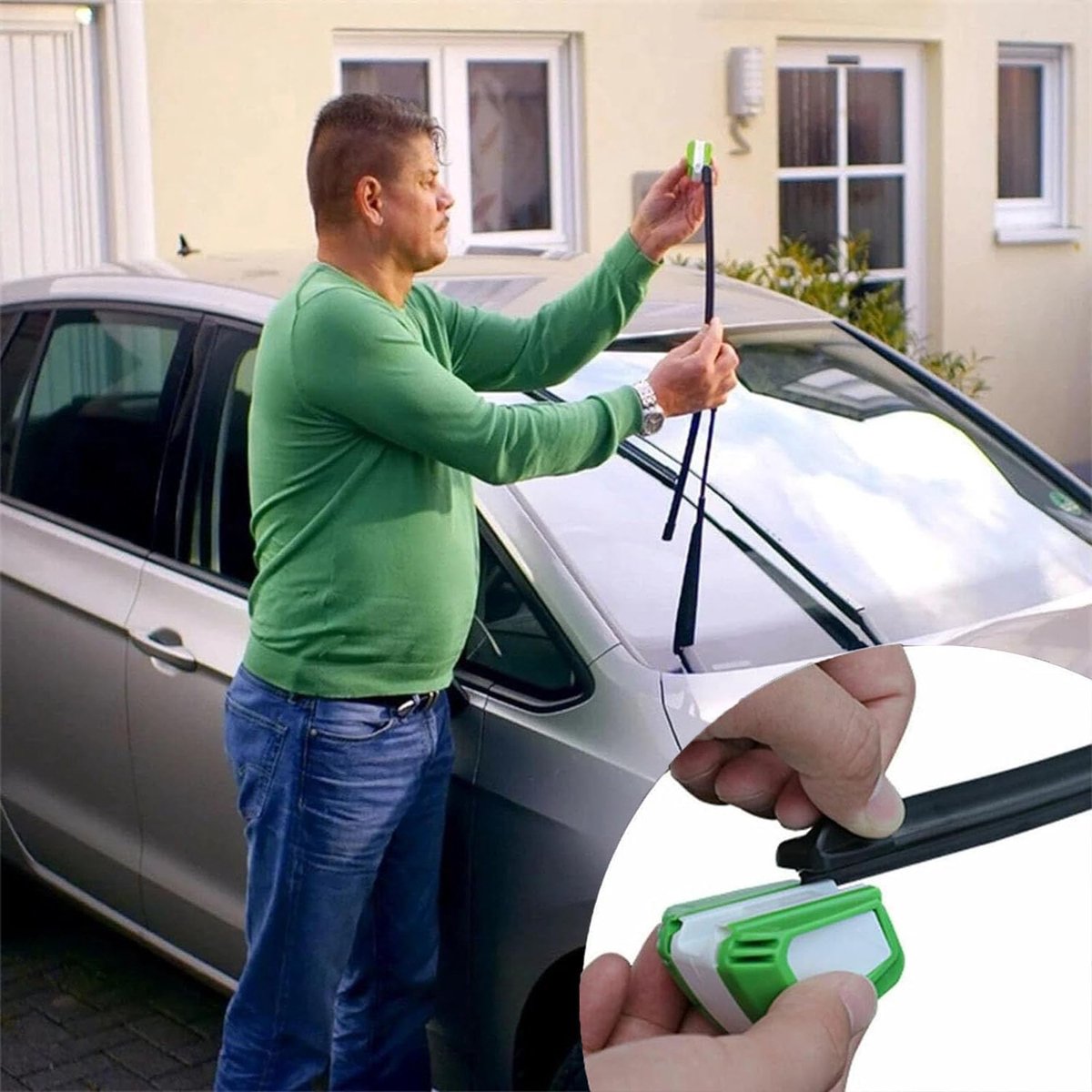 Windscreen Wiper Trimmer 2 Pieces Wiper Blade Cutter with 2 Sponges Cleaning Cloths Universal Windscreen Wiper After Cutter Suitable for All Standard Wiper Blades (Green