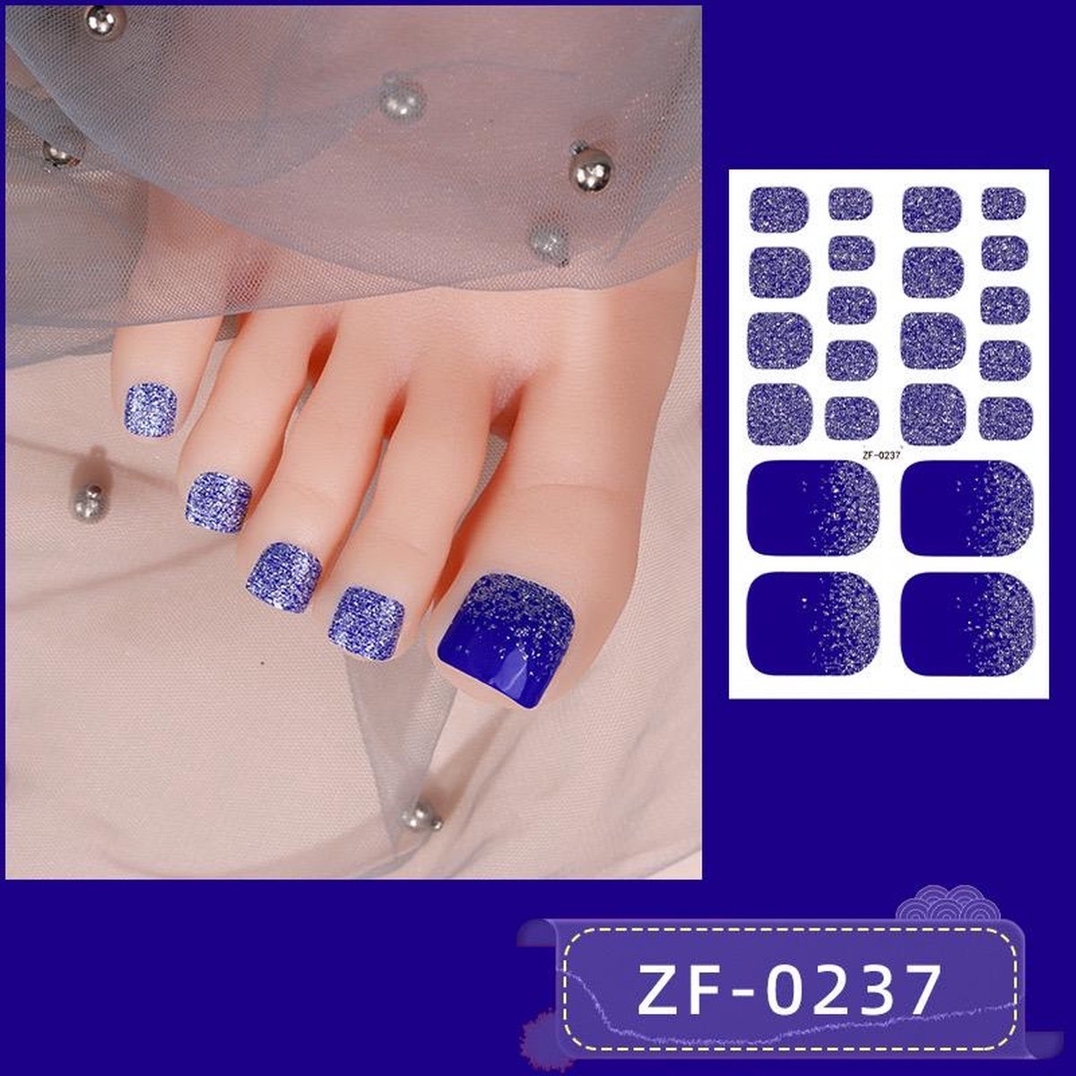 Goedkoopste Prachtige nieuwe design NagelStickers/ 1 vel , 14 tips/ Manicure Nagel stickers / Nail stickers Blauwe Metallic
