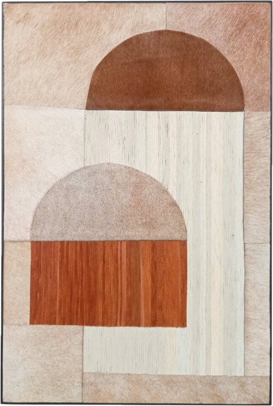 Schilderij ovaal abstract leer - wandpaneel vormen abstract - 52x77x2cm