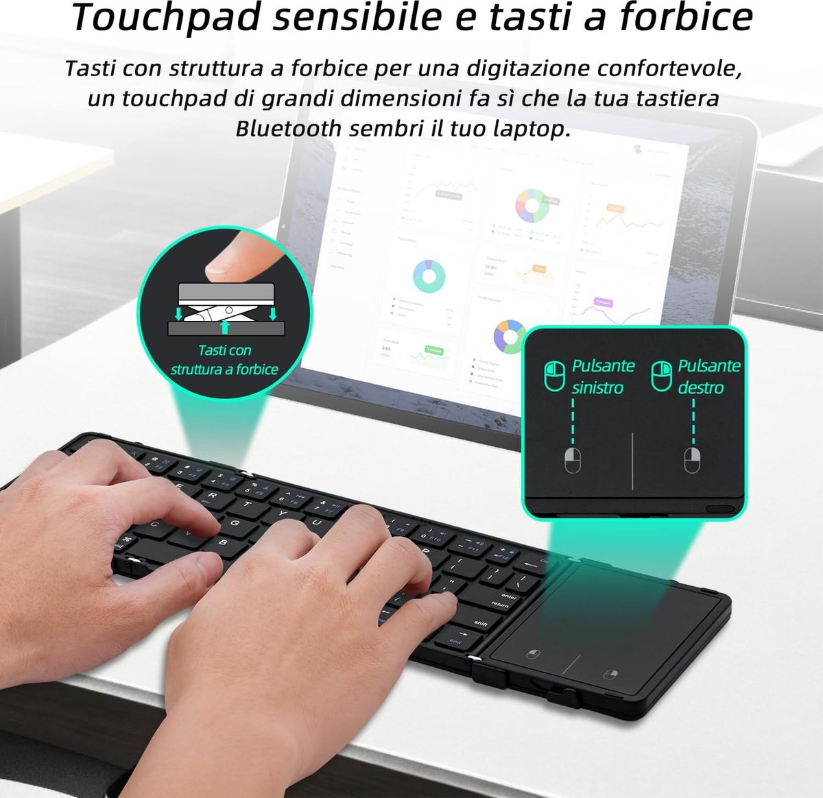 Opvouwbaar toetsenbord - Bluetooth - Mini toetsenbord - Klein toetsenbord - Compact - Foldable keyboard - Must have voor uw werk! thumbnail 2