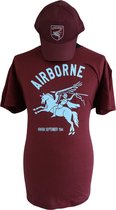 Airborne T-shirt kinderen Pegasus maroon rood met blauwe tekst en logo | Maat 116