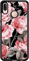 Casimoda® telefoonhoesje - Geschikt voor Huawei P20 Lite (2018) - Moody Florals - Zwart TPU hoesje - Backcover - Rood - Bloemen