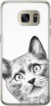 Casimoda® hoesje - Geschikt voor Samsung S7 Edge - Kiekeboe Kat - Backcover - Siliconen/TPU - Zwart