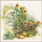 Kruiwagen en zonnebloemen borduren (pakket)