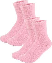 Fluffy Sokken Dames - 2-Pack Licht Roze - One Size maat 36-41 - Huissokken - Badstof - Dikke Wintersokken - Cadeau voor haar - Housewarming - Verjaardag - Vrouw
