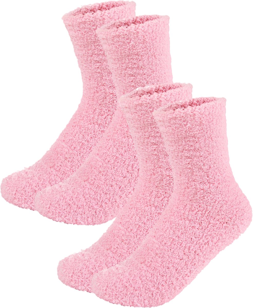 Malinsi® Fluffy Sokken Dames - 2-Pack Licht Roze - One Size maat 36-41 - Huissokken - Badstof - Dikke Wintersokken - Cadeau voor haar - Housewarming - Verjaardag - Slofsokken Vrouw