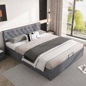 Sweiko Fluwelen stof gestoffeerd bed, lattenbod, tweepersoonsbed, opbergruimte, houten voet (Grijs, 140 x 200 cm)