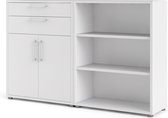 Etagère de bureau Prisme 2 tiroirs, 2 portes et 2 étagères, blanc