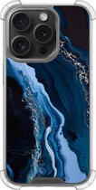 Shockproof hoesje - Geschikt voor iPhone 15 Pro - Marmer lagoon blauw - Extra sterke case - TPU/polycarbonaat - Marmer - Blauw, Transparant