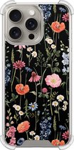 Shockproof hoesje - Geschikt voor iPhone 15 Pro Max - Dark flowers - Extra sterke case - TPU/polycarbonaat - Bloemen - Multi, Transparant