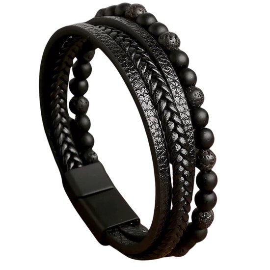 Fossil Heren armband met verstelbare sluiting van leer of roestvrij staal