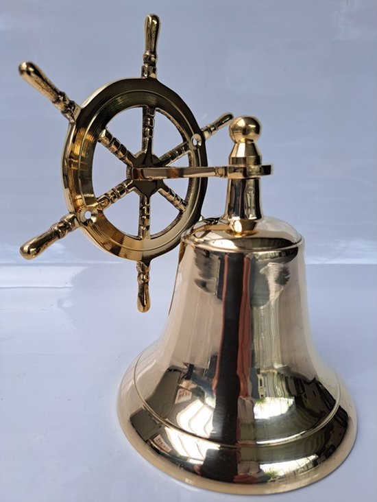 Messing scheepsbel met stuurwiel café bel 32P3450 uniek model - deurbel ...