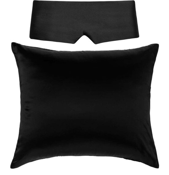 100% Zijden kussensloop Zwart hotelsluiting 19 Momme & Perfect Sleep slaapmasker 22 Mommer - Kussensloop | 50x60cm | 100% moerbei zijde | Dubbel gestikte naden aan de binnenkant - 50x60cm