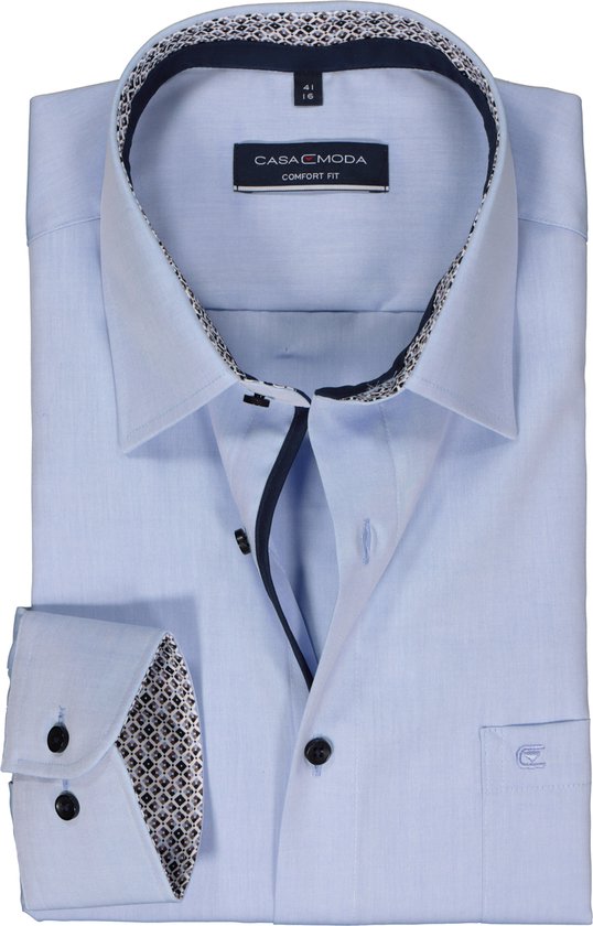 CASA MODA comfort fit overhemd - popeline - blauw - Strijkvriendelijk - Boordmaat: