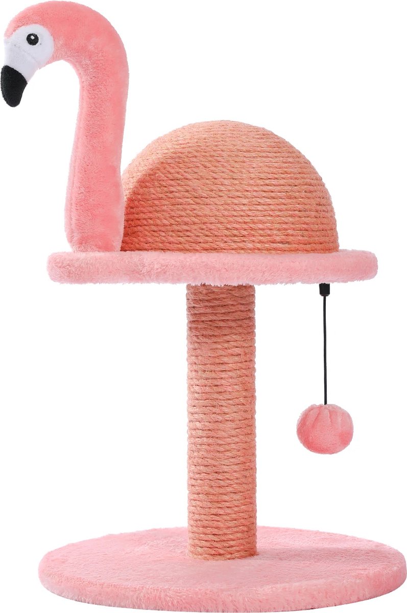 HandyHaven® - Krabpaal - Decoratie - Flamingo - Katten - Kitten - Poezen - Klimrek - Katten speel paal - Sisal - Touw - Hoogte 48cm