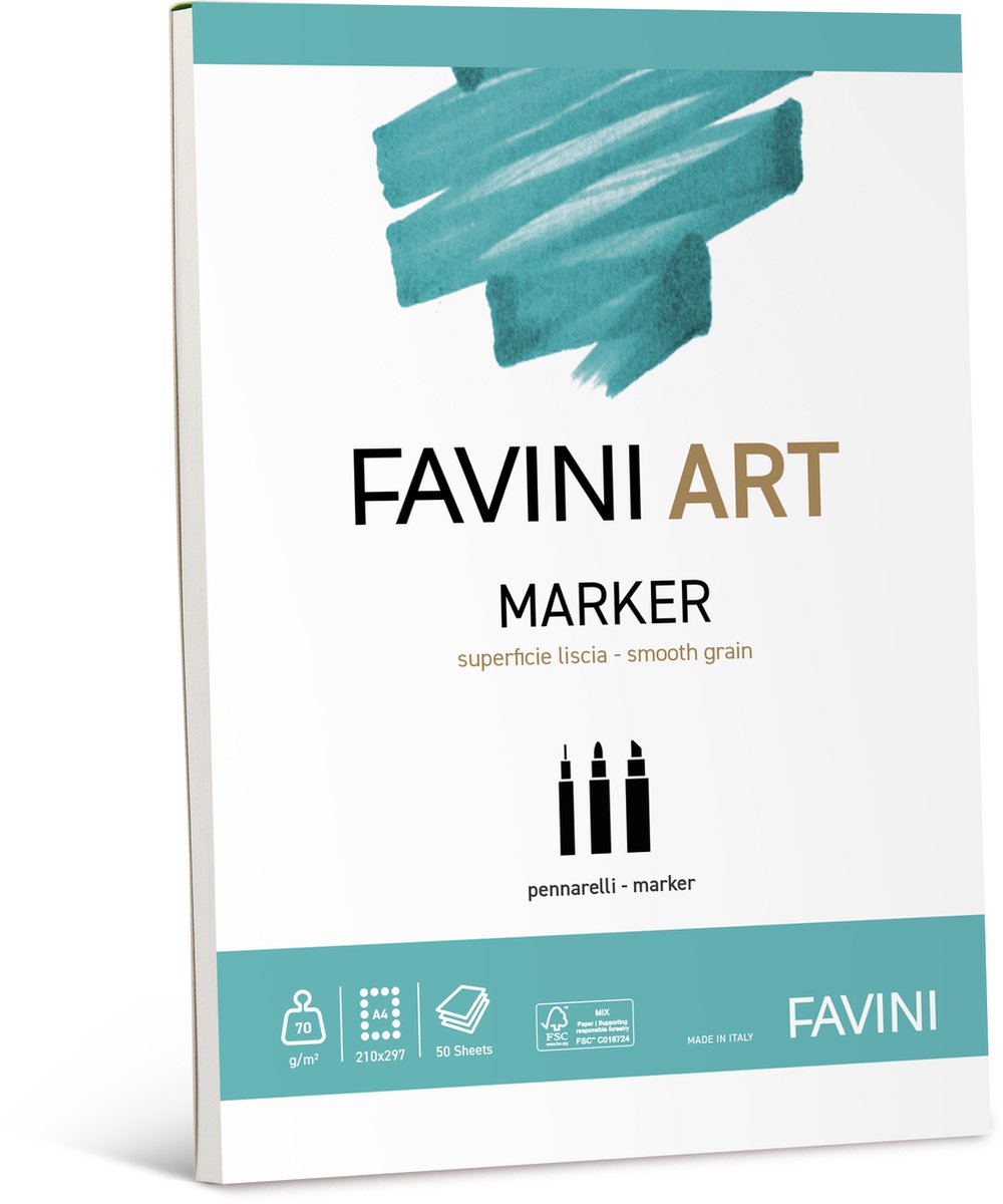 Favini® – 50 Vel Marker Papier A4 – Wit – 70 g/m² – Glad Oppervlak – Voor Stiften & Markers – FSC – Gemaakt in Italië