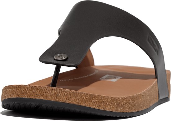 FitFlop Iqushion Men'S Leather Toe-Post Sandals ZWART - Maat 45