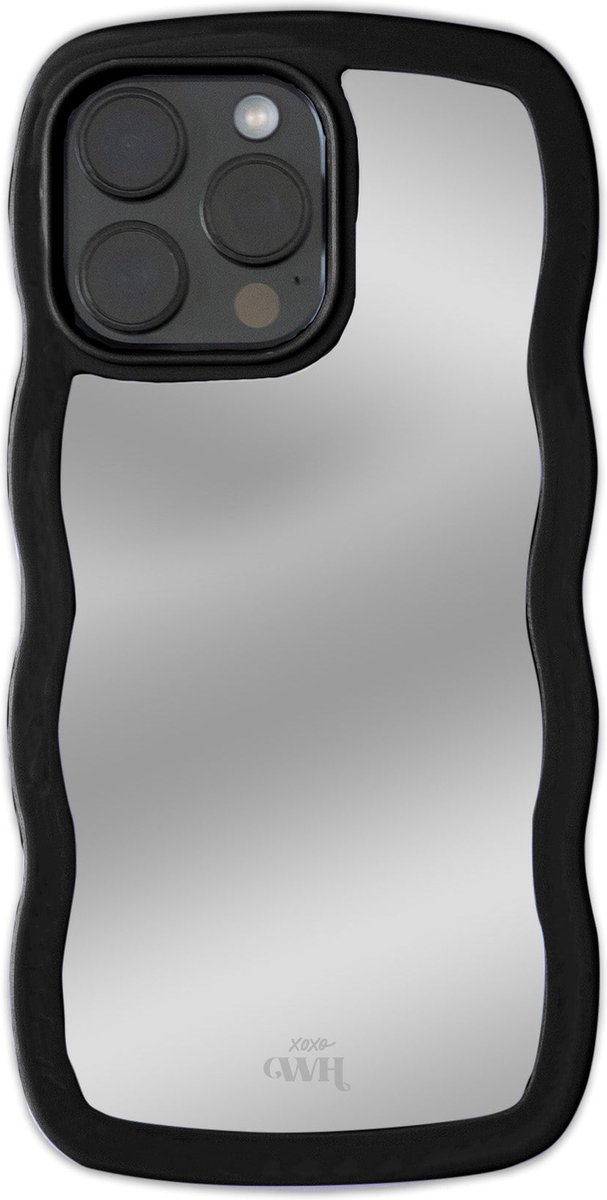 xoxo Wildhearts Wavy mirror case Black telefoonhoesje - Geschikt voor iPhone 15 Pro Max - Golvend spiegelhoesje - Wolken hoesje - Schokbestendig - Cloud case - Silicone case met spiegel - Zwart