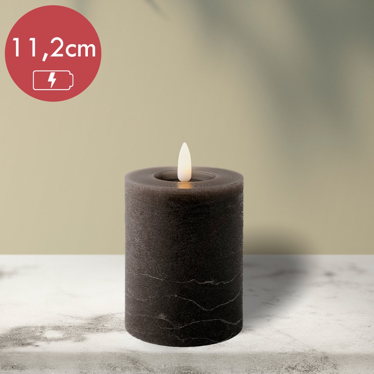 Lumineo LED kaars wax grijs met vlam-effect voor binnen 7 x 11,2cm