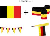 Fameilleur- EK 2024-België- XXL Feest pakket- Belgische vlag + vlaggenlijn 10 meter+ toeter met vlag + zweetbandjes set België- feestpakket- - europees kampioenschap- konings dag- Belgische elftal- Bundelpakket- versiering- feest artikelen- Belgium