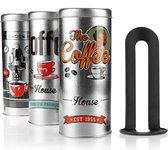 3x koffiepadbox en 1x padlifter - metalen blikje voor koffiepads koffiepadblikje - opbergdoosje met deksel voor koffie, thee, koekjes - decoratief blikje in modern vintage design (4-delige set - zilver)
