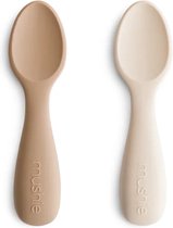 Mushie Siliconen Starter Baby Spoon Set van 2 - Natural / Shifting Sand