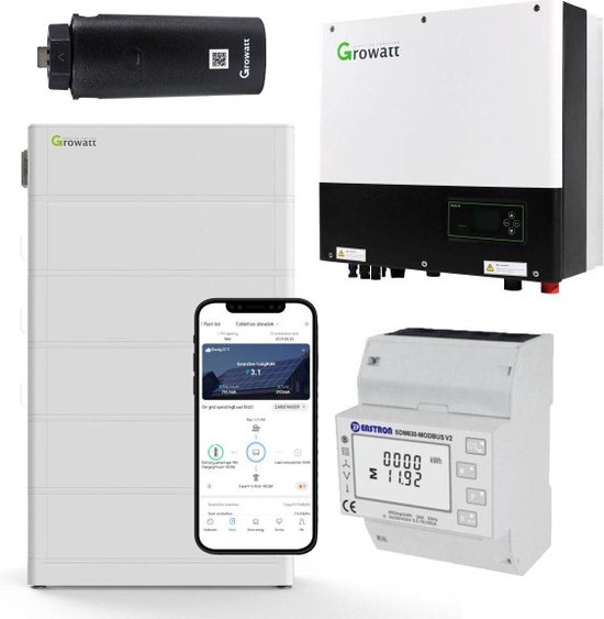 Growatt SPH5000TL3-BH-UP 5kW Hybride Omvormer Met 12,8 KWh Thuisbatterij
