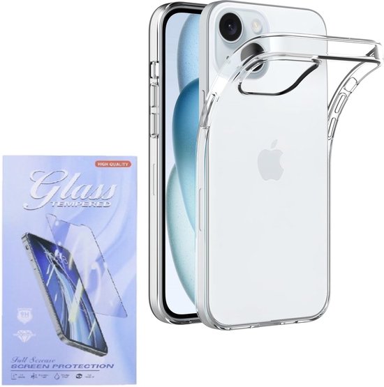 Silicone Hoesje Geschikt voor: iPhone 15 Plus - Soft Silicone - Transparant - + 1x Tempered Glass Screenprotector - ZT Accessoires