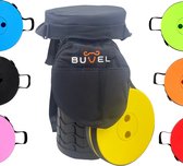 Buvel® Opvouwbare kruk - Kruk - Krukje - Campingstoel - Inklapbaar - Telescopisch - Visstoel - Voetensteun - Geel - Rond met kussen