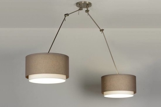Lumidora Hanglamp 30299 - BROOKLYN - 2 Lichts - E27 - Taupe - Textiel