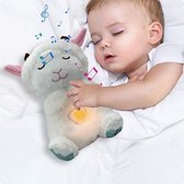 Slapende Schaap met ademhaling en muziek - licht - ademhalingsknuffel - baby's en kleine kinderen - rustgevend geluid van muziek & ademhaling - kraamcadeau - cadeau - 30 cm -