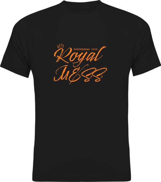 Koningsdag Kleding | Fotofabriek Koningsdag t-shirt heren | Koningsdag t-shirt dames | Zwart shirt | Maat XL | Royal Mess Oranje