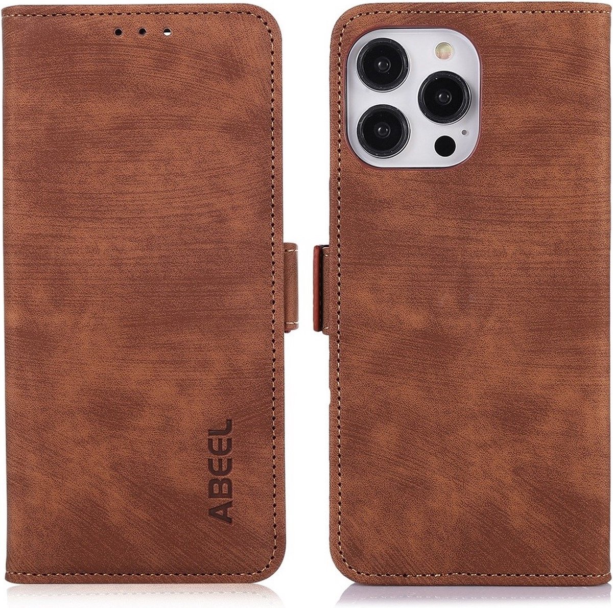 Abeel-iPhone 15 Pro Max - Lederlook - Bookcase - Bruin