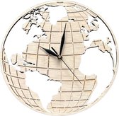 Mikki Joan | Horloge murale décorative en bois avec Wereldkaart | Groot format | Ø30cm | 8 mm d'épaisseur | Sans chiffres | Idéal pour le salon ou le bureau | Design élégant et fonctionnel