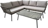 tuinmeubelset- loungeset- grijs- hoekbank- met kussens- met tafel en glazen dienblad- compleet tuin set