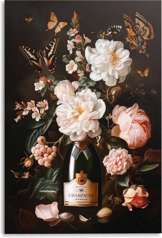 Glasschilderij Champagne Flowers 116x78 cm