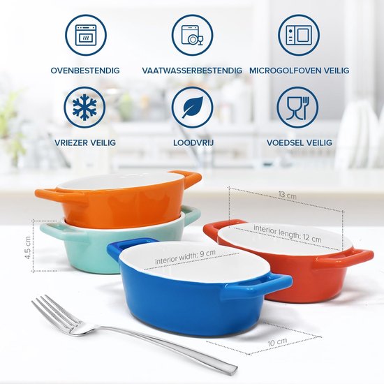 Lot De 4 Ramequins En Céramique Pour Crème Brûlée - 9cm De Diamètre, 220ml, Avec Couvercle, Allant Au Four