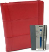 Parijs Leren Schrijfmap - Moleskin boekje en pen- Conferentiemap - Documentenmap A4 - Tablethoes & Laptopsleeve - Uitneembare Ringband - rood glad