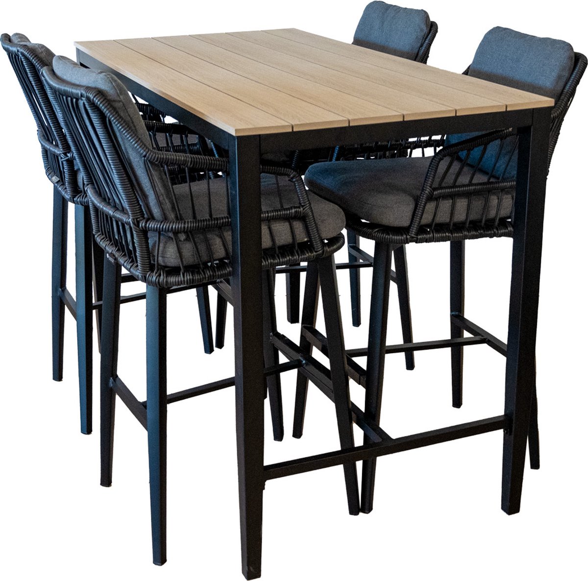 5-delige barset | 4 Isabel barstoelen Black | Cyprus bartafel 150x75cm Wood