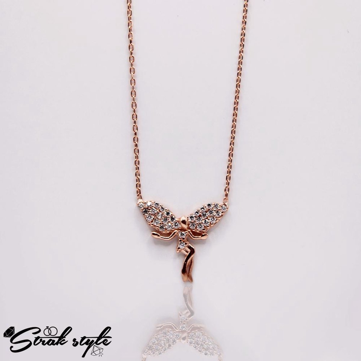 STRAKSTYLE 925 Sterling Zilveren Ketting Engel met Zirkonia Stenen