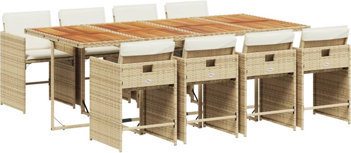 VidaXL 9-delige Tuinset met kussens poly rattan beige