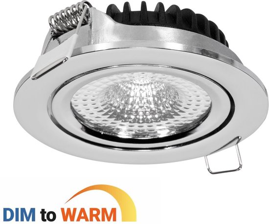 Ledmatters - Inbouwspot Chroom - Dimbaar - 5 watt - 300 Lumen - 1800-2700 Kelvin - Dim to Warm - IP44 Badkamerverlichting