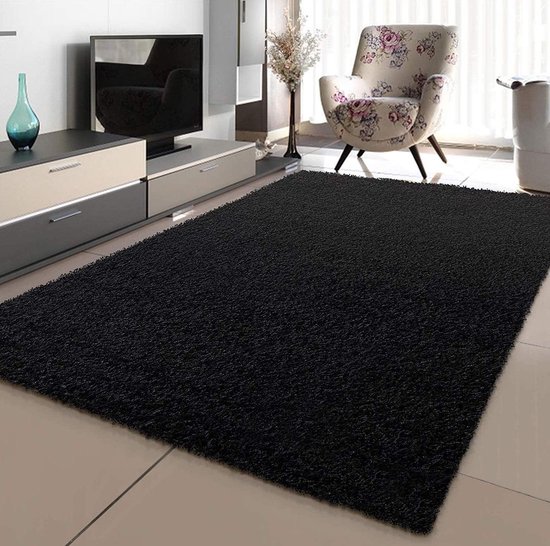 Zwart hoogpolig tapijt woonkamer modern design 160 x 230 cm Tapijt