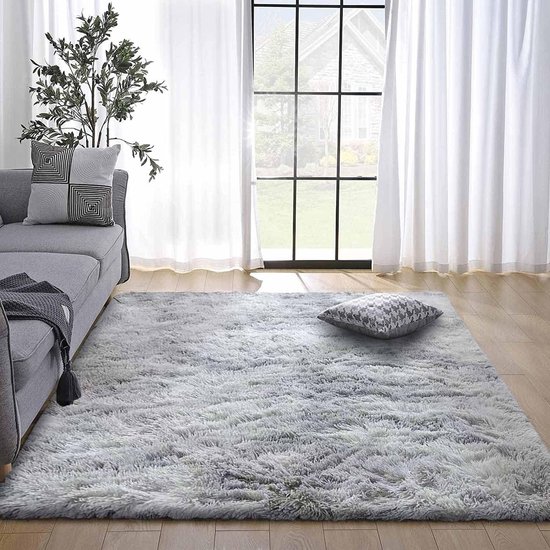 Pluizige tapijten voor in de slaapkamer - Vloermatten - Anti-slip woonkamertapijten - Shaggy pluche tapijten - Woondecoratie (80 * 120 cm zwart grijs) Tapijt
