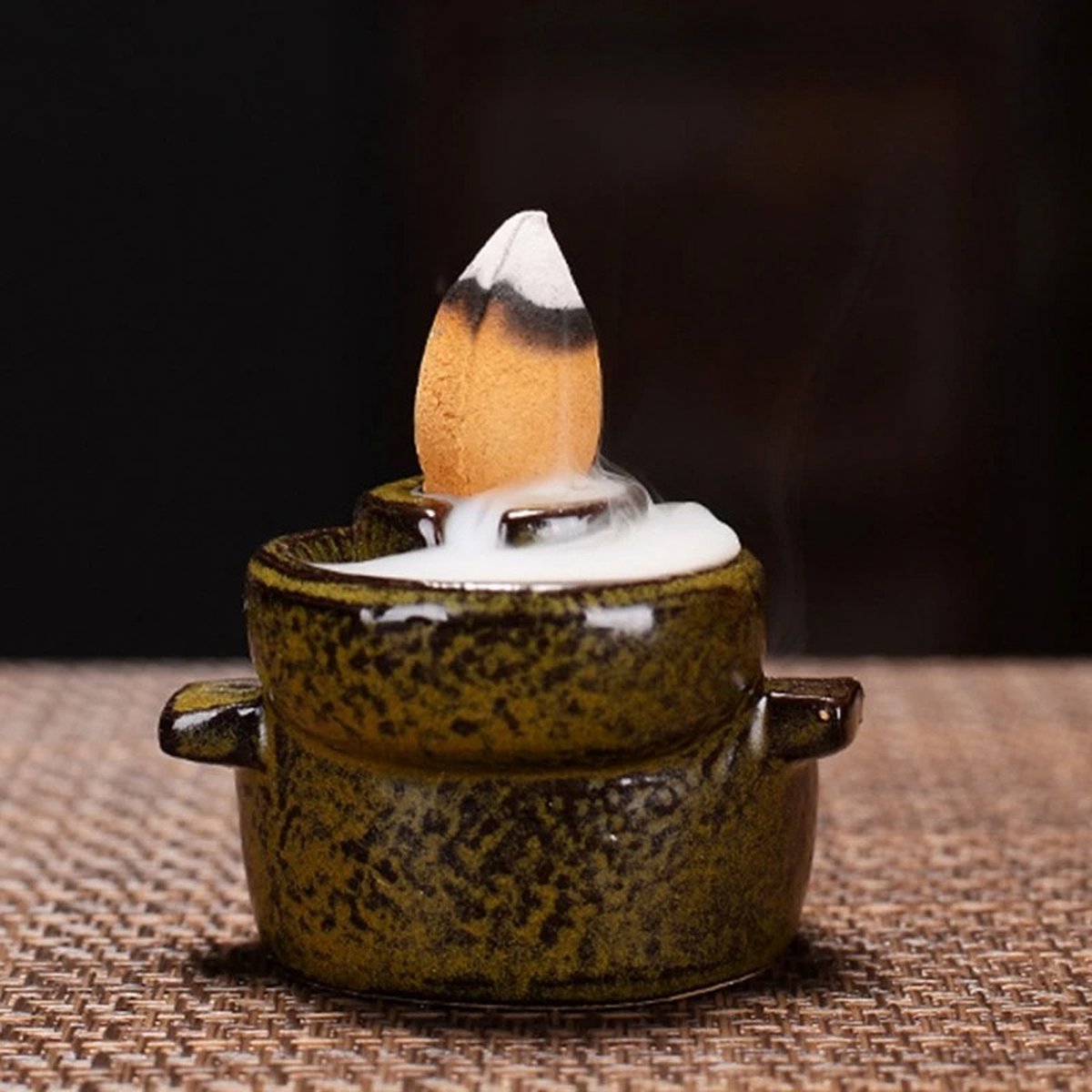 Keramische palo santo, smudge en wierook brander bloemmotief petrol - ø13 cm x 6 cm